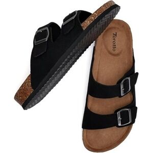 Torotto Men's Black Slides Sandals with Cork Footbed – Size 45 US 11